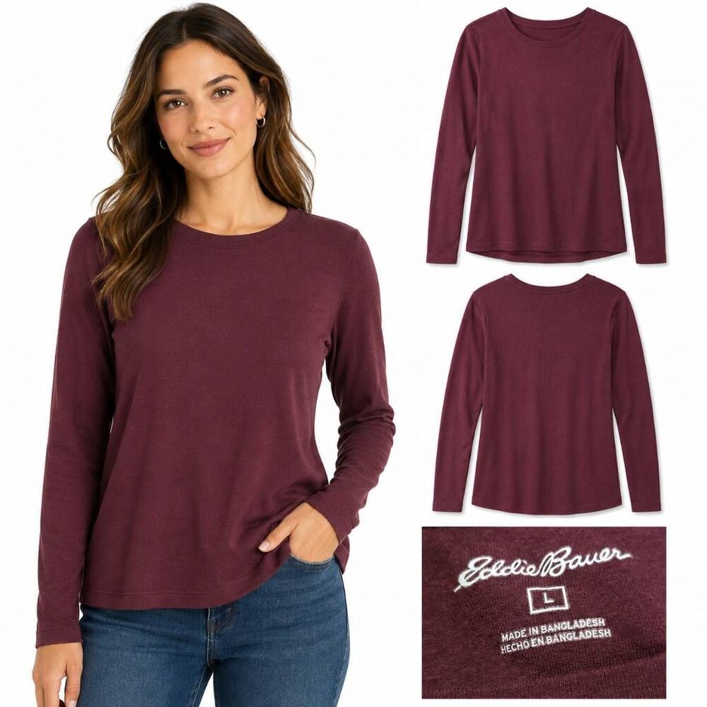 Eddie Bauer L Burgundy Long Sleeve Crew Neck Tee
